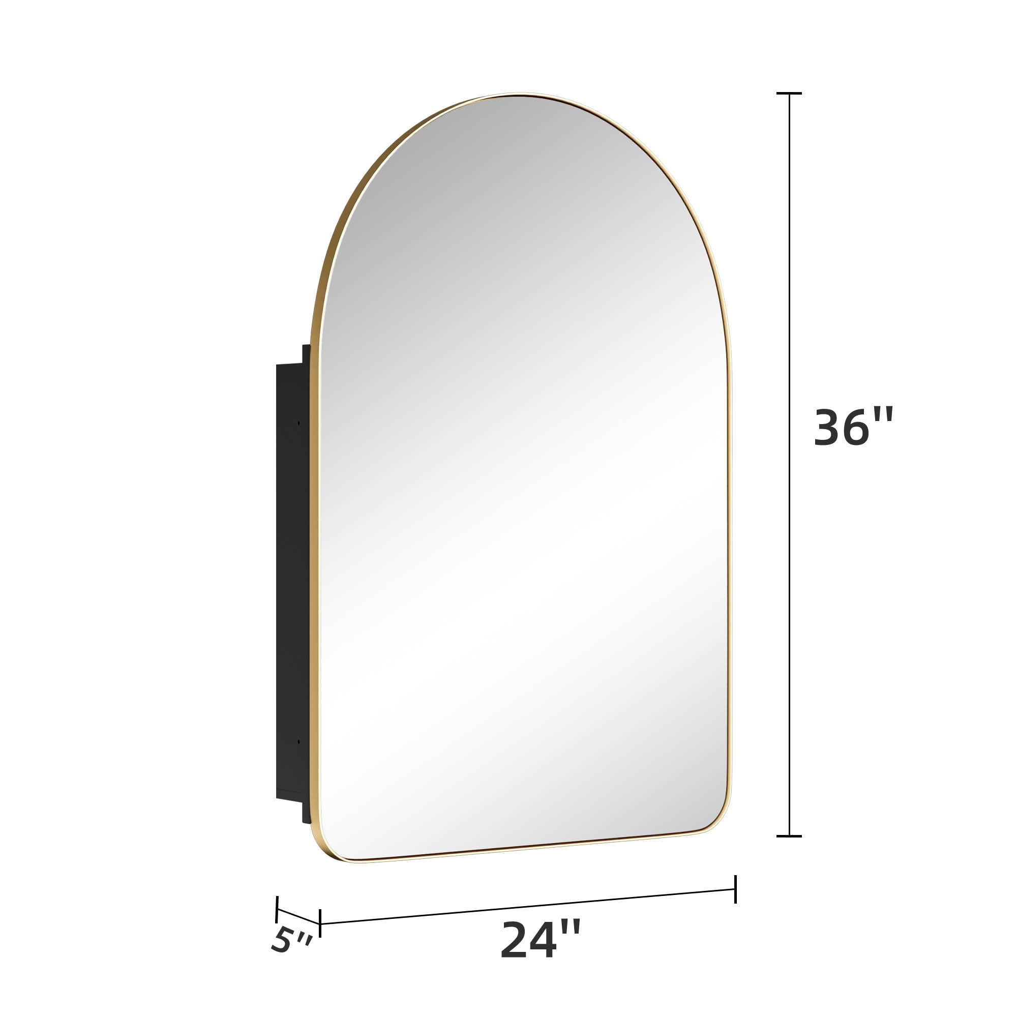 MAYEERTY 36x24x5 Inch Gold Metal Round Corner Arched Medicine Cabinet for Bathroom