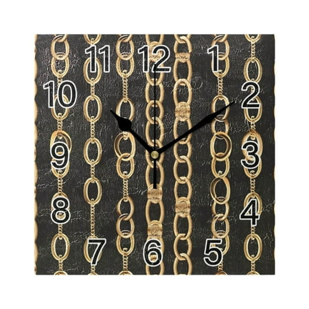 Ryvnso Golden Chain Pattern Wall Clock Square Silent Non-Ticking Battery Operated 7.78