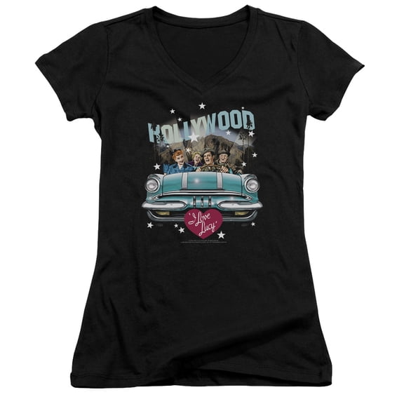 I Love Lucy Hollywood Road Trip Junior Women's T-Shirt V-Neck Black