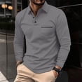 thumbnail image 3 of IAJDKMEK Men's Long Sleeve V Neck Shirt - Button Down Casual Tops with Pocket, Classic Solid Shirts for Work and Everyday,Dark Gray XL, 3 of 5