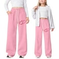 thumbnail image 2 of Gelikeya Cute Bow Sweatpants for Girls Cute High Elastic Waist Pants Cute Bowknot Preppy Clothes Valentines Day Gifts, Pink & 12-13 Years, 2 of 9