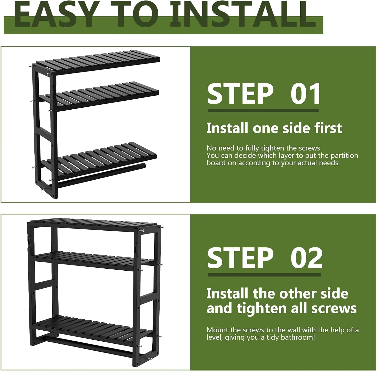 Bamworld Bathroom Storage Shelves Black 3-Tier Floating Bathroom Shelves