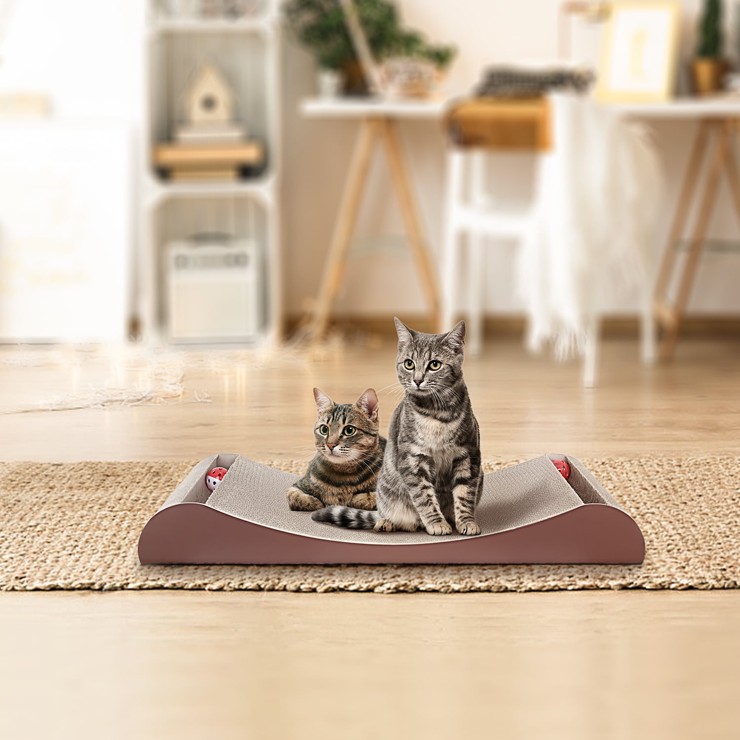 Pefilos 30" Cat Scratcher Cardboard Bed Bone Cat Scratching Pads Corrugated Cat Scratch with Bell Ball Toy, Brown Pefilos 30" Cat Scratcher Cardboard Bed Bone Cat Scratching Pads Corrugated Cat Scratch with Bell Ball Toy, Brown