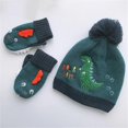 thumbnail image 1 of KAIYANG Gorro de punto cálido con pompones y manoplas de invierno para niños (verde), 1 of 3