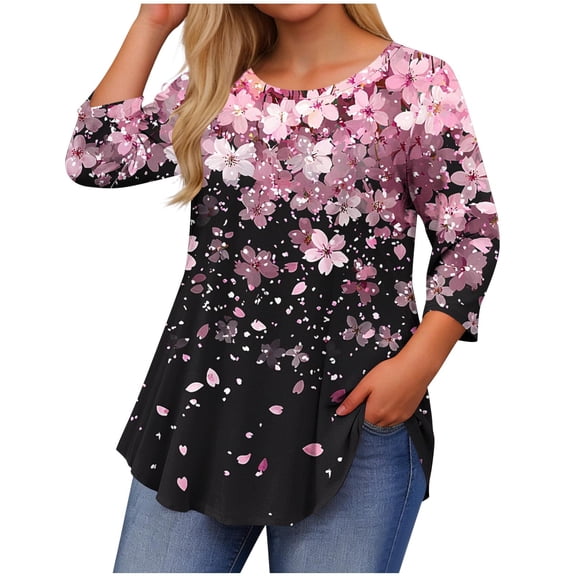 FDGIU Women's Plus Size Long Sleeve Shirts - Casual Loose Fit Flare Swing Tunic Tops with Ruffle Hem for Spring