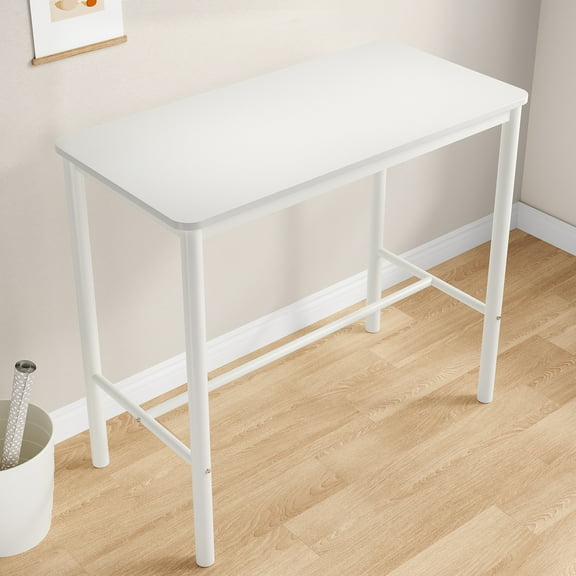 GlasFlength Bar Table Wood Rectangular Counter Height with Metal Legs for Kitchen Dining Room, White
