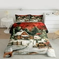 thumbnail image 3 of Manfei Kids Christmas Snowman Queen Comforter Set, Vintage Countryside Cabin Bedding Sets, Happy New Year Reversible Bedding Comforter Set, Breathable Home Decor, 3 Pieces, 3 of 9