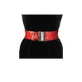 thumbnail image 4 of Cinturones elásticos para mujeres de tallas grandes INSPIRE CHIC con hebillas de metal entrelazadas y decoración de lentejuelas para vestidos, rojo 75cm/29.53", 4 of 6