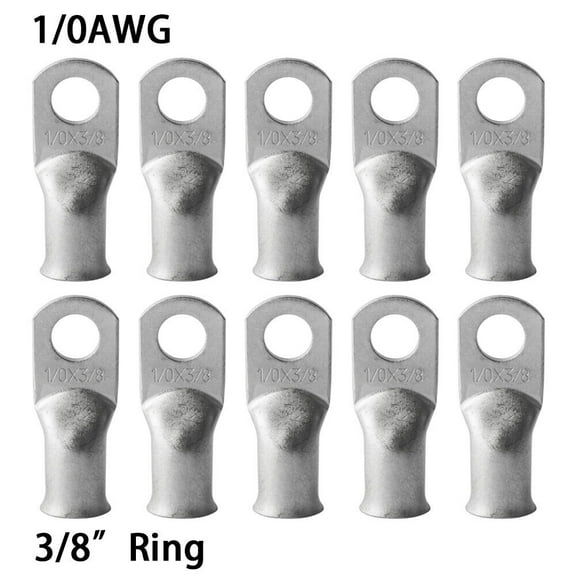 10 Lot Gauge 1/0×3/8" Hole Ring Terminal Lug Tin Plated Copper Uninsulated AWG