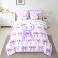 thumbnail image 2 of Erosebridal Ensemble de Lit Monogrammé R Taille Simple, Ensemble de Lit Mignon avec Nœud, Literie Violet Blanc Taille Simple, Microfibre Décoratif pour Chambre Réversible, 7 Pcs, 2 of 7