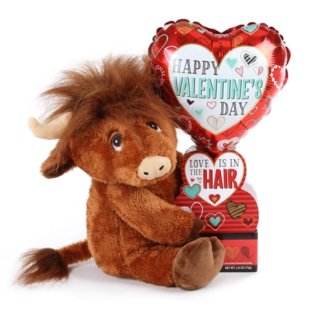 Valentine's Day Highland Cow Plush Toy with Chocolate Candy Gift, by Way To Celebrate