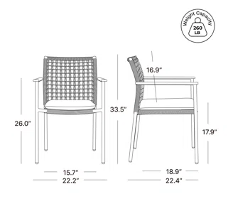 Spruce & Spring Modern Woven Rope Patio Dining Armchair Equipped With Cushion 4 Pieces For Outdoor Space Grey Woven Rope Fabric