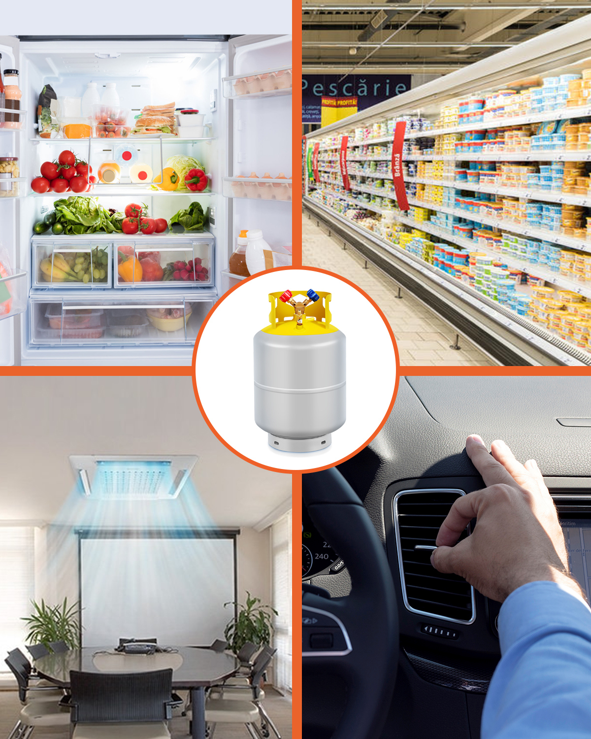 50 LB Capacity Refrigerant Tank With Double Valve Collar Design Reusable Save Valve And Collar Design Reusable 14 Inch SAE Y Valve Gray Yellow