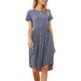 thumbnail image 3 of CALIPESSA Womens Summer Polka Dot Tunic Ruffle Knee Dress Casual Loose Swing Flowy Blue Short Sleeve Curved Hem Midi Dresses With Pocket, 3 of 5