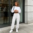 thumbnail image 3 of Cargo Sweatpants for Women Drawstring Elastic Waist Multi Pocket Wide Leg Straight Casual Trousers, 3 of 3