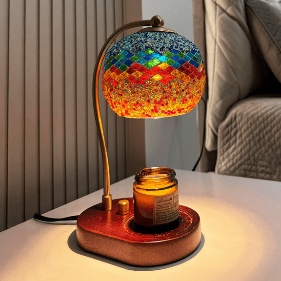 XoooX Mosaic Glass Candle Warmer Lamp with Plate - Stained-Glass Style Light on Walls, Ceiling; Cozy Home Decor Aesthetic - Office Desk, Entry Table, Kitchen Counter and Bedroom Nightstand Art Decor