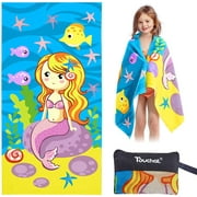 Touchat Beach Towel for Kids, Super Absorbent Quick Dry Microfiber Beach Towel 24''x 48'', 300GSM Thick Soft Sand Free Cute Mermaid Beach Pool Swim Bath Travel Picnic Camping Towel for Boys Girls