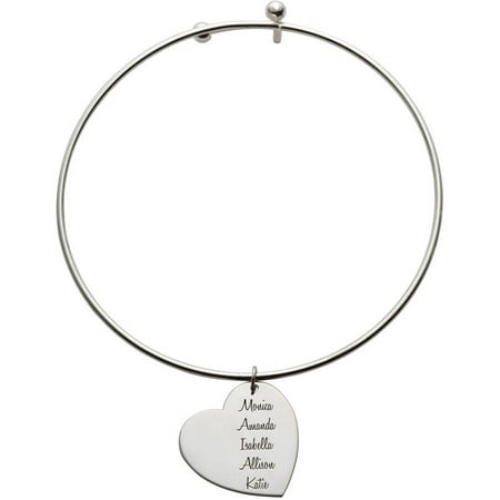 Personalized Planet Family Expandable Bangle Bracelet with Sterling Silver Heart Charm