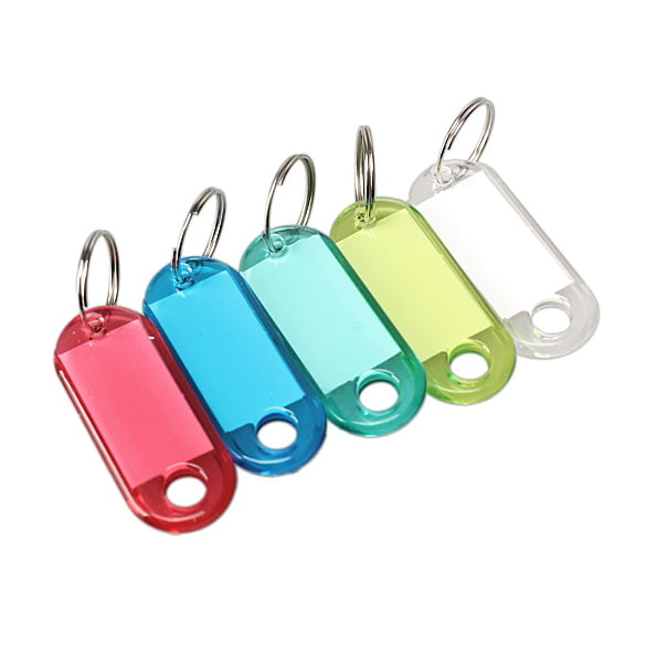 100 Pcs Plastic Key Tags ID Label Keyring with Key Chain Tag Card Split Ring
