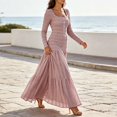 thumbnail image 6 of Ygbgbb Women Square Neck Tiered Maxi Dress, Long Sleeve Textured Fabric Fitted Bodice Ruffle Tier Skirt Dress for Party and Dating Pink M, 6 of 9