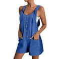 thumbnail image 2 of Riforla Short Rompers for Women Summer Casual Button Rompers Overalls Jumpsuit Shorts Button Rompers Jumpsuits for Women Blue S, 2 of 5