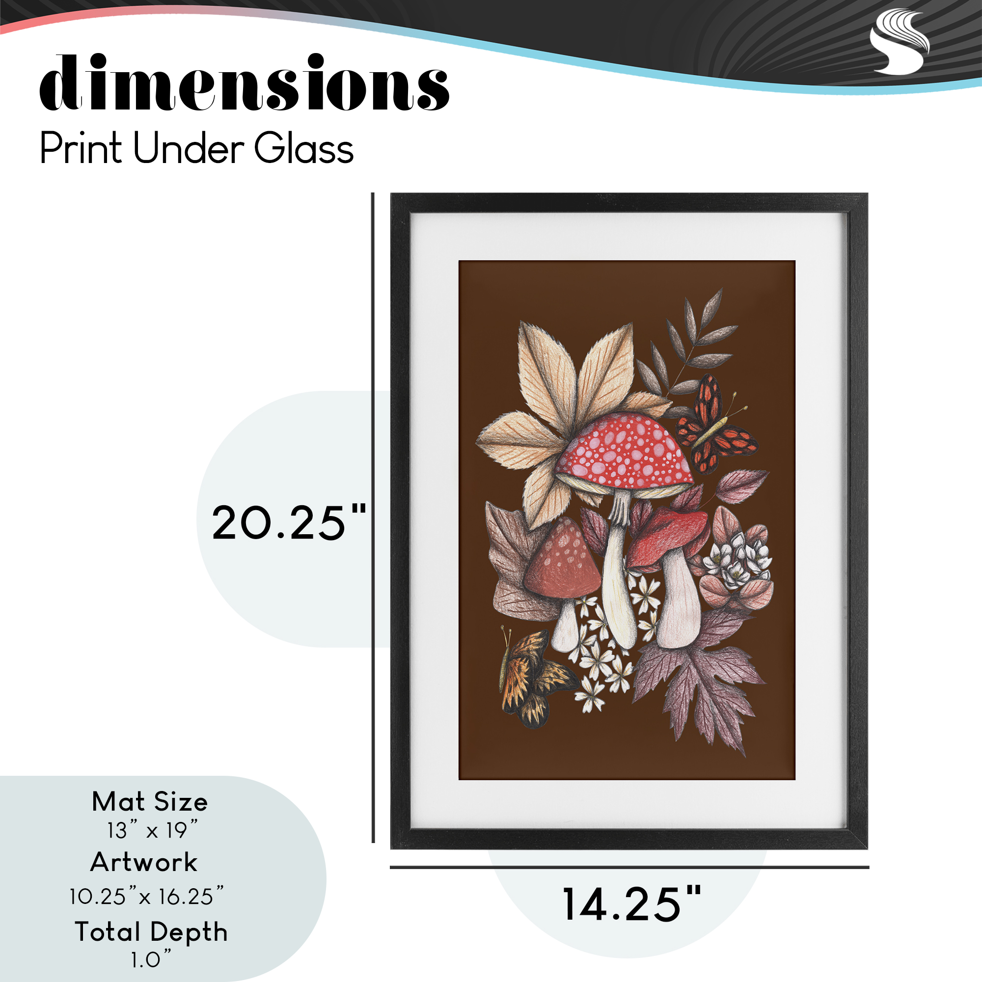 Autumnal Mushrooms Magic Black Framed Print Under Glass, design by Cecilia Battaini