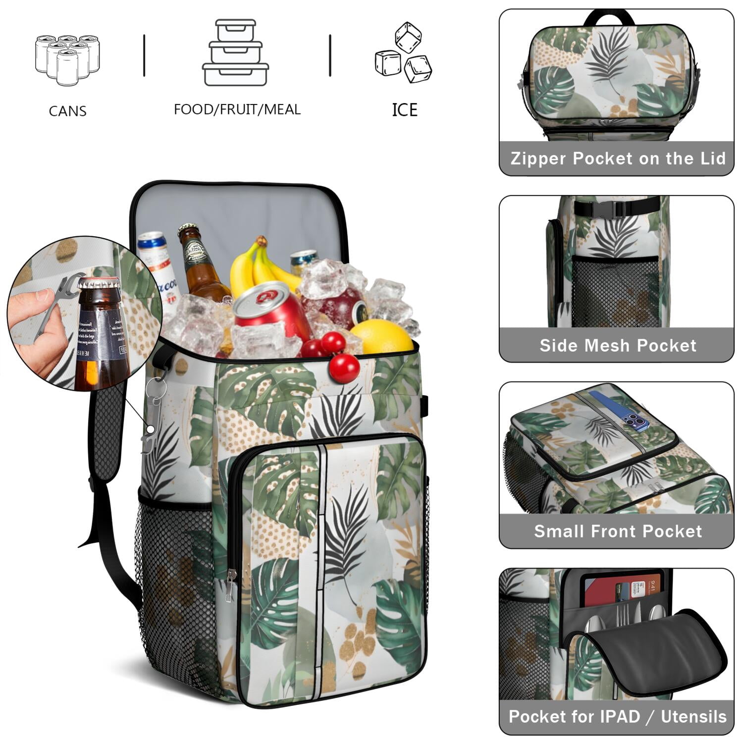 Travel Cooler Bag - Boho Bohemian Art Camping Beer Cooler Backpack with Bottle Opener- Waterproof Insulated Picnic Backpacks - Cooler Bag for Beach