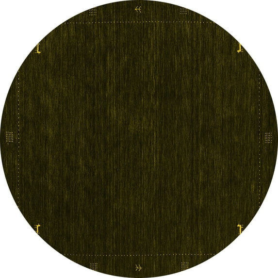 Ahgly Company Machine Washable Indoor Round Abstract Yellow Contemporary Area Rugs, 6' Round