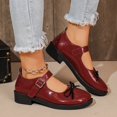 thumbnail image 5 of Women Patent Leather Bow Mary Jane Flat Shoes, Adjustable Metal Buckle Strap Low Block Heel Dress Shoes, Daily Walking, Work, Casual Party Outdoor, 5 of 9