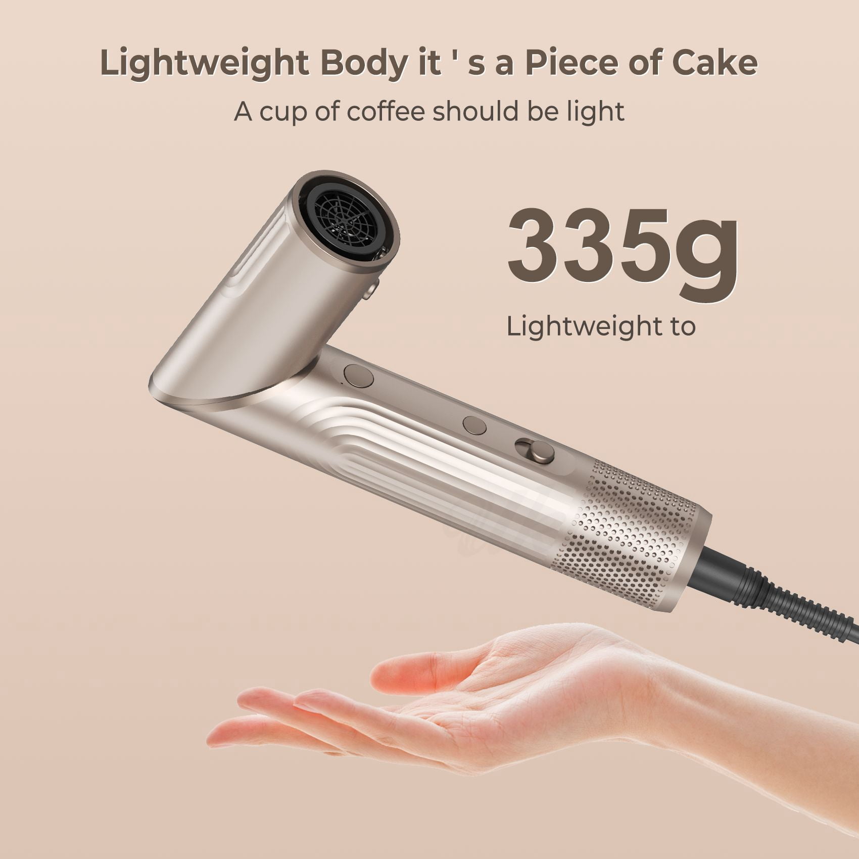 Foldable 5-in-1 Hot Air Styling System, Professional Hair Dryer Brush Kit with Airflow Curler, Smoothing & Volumizing Attachments, Ionic Technology for Travel, Champagne Gold