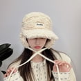 thumbnail image 5 of D GROEE Ladies Ear protective Baseball Winter Ladies Hat Earflaps Ear Thickened Plush Long Brim Sunshade Solid Color Lace Up Strap Windproof Lei Beige, 5 of 8