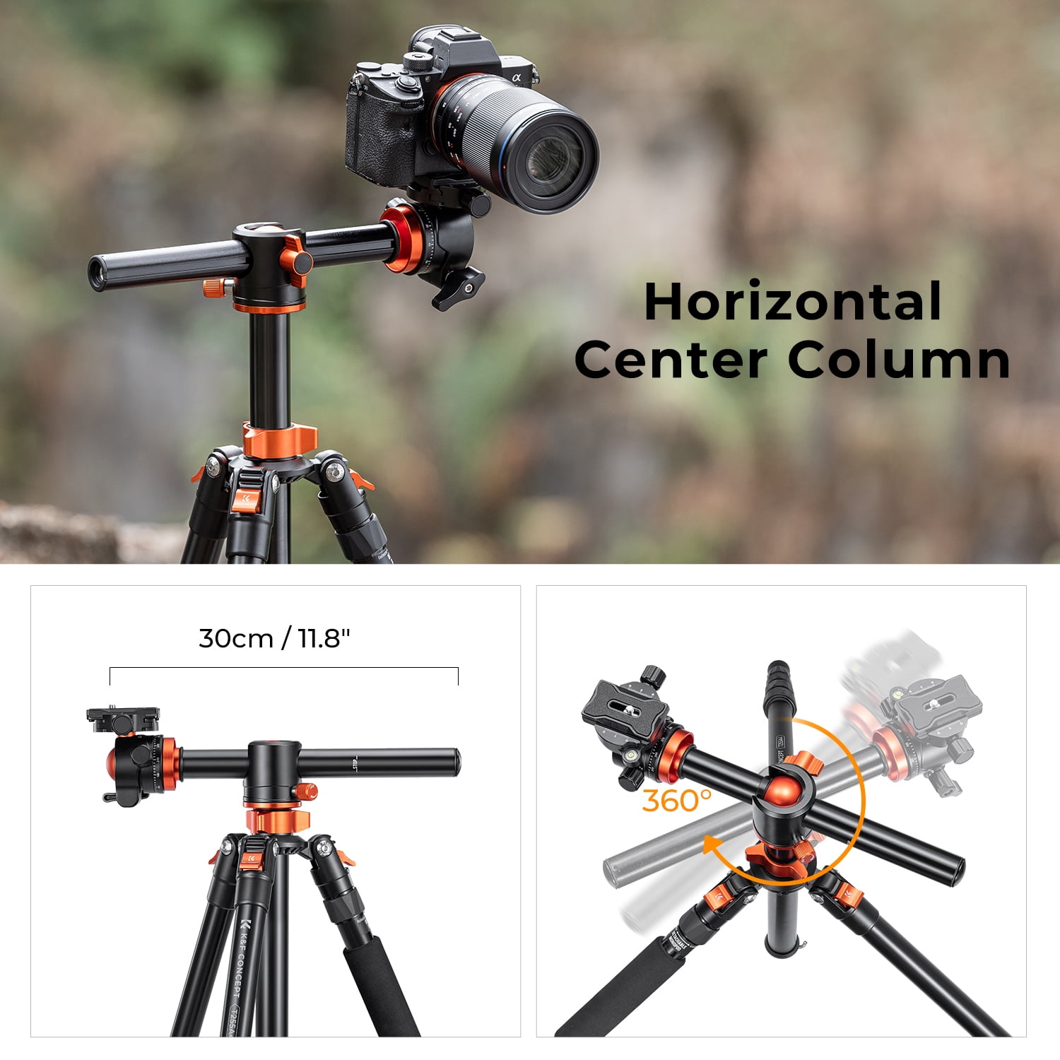 K&F Concept 67"/1.7m Aluminum Video Camera Tripod, Transverse Center Column 35lbs/16KG Load Capacity Portable Monopod with 36mm Ball Head Quick Release Plate
