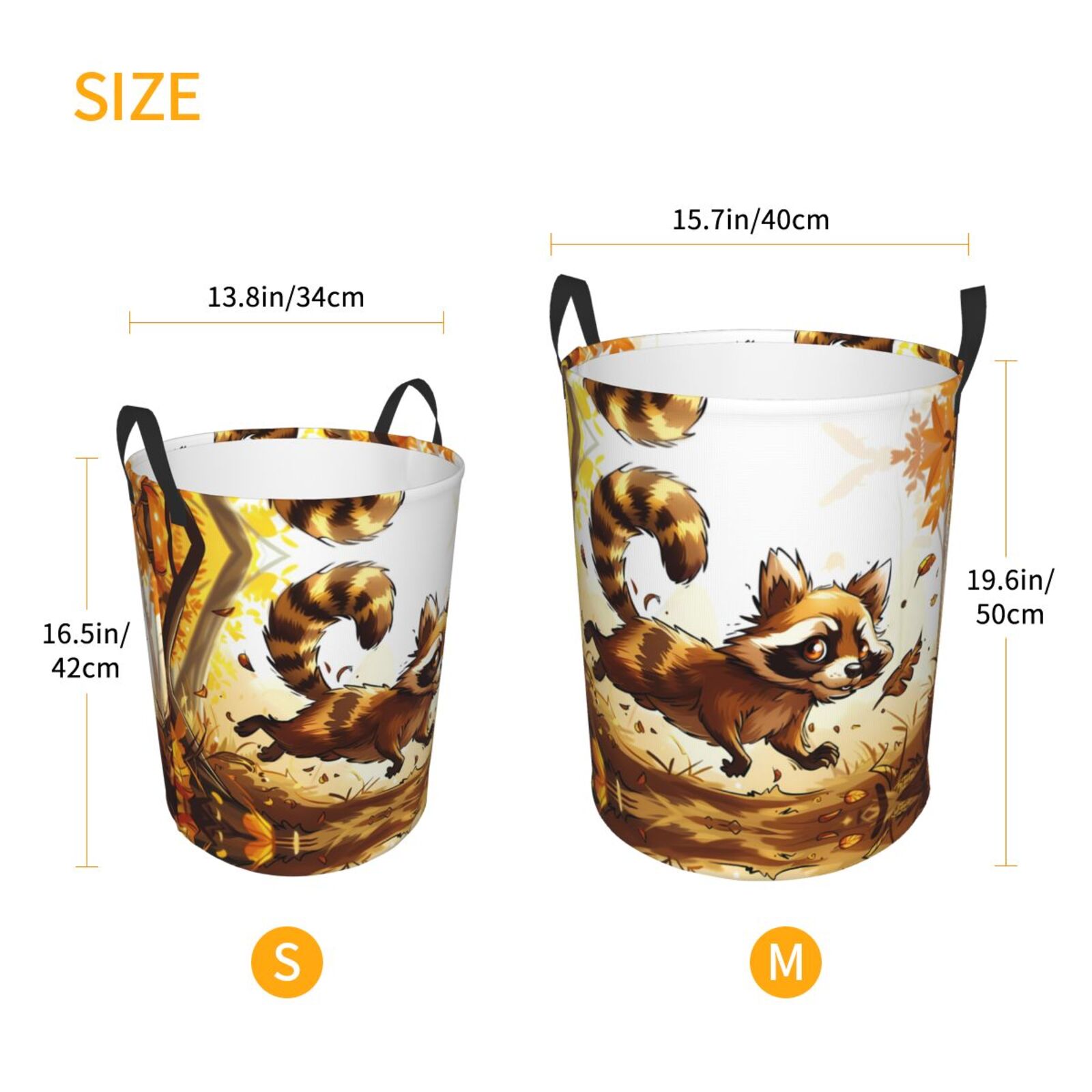 Large Laundry Basket with Handles - Autumn Raccoon In Forest Kids Baby Dirty Clothes Laundry Hamper for Bedroom Aesthetic