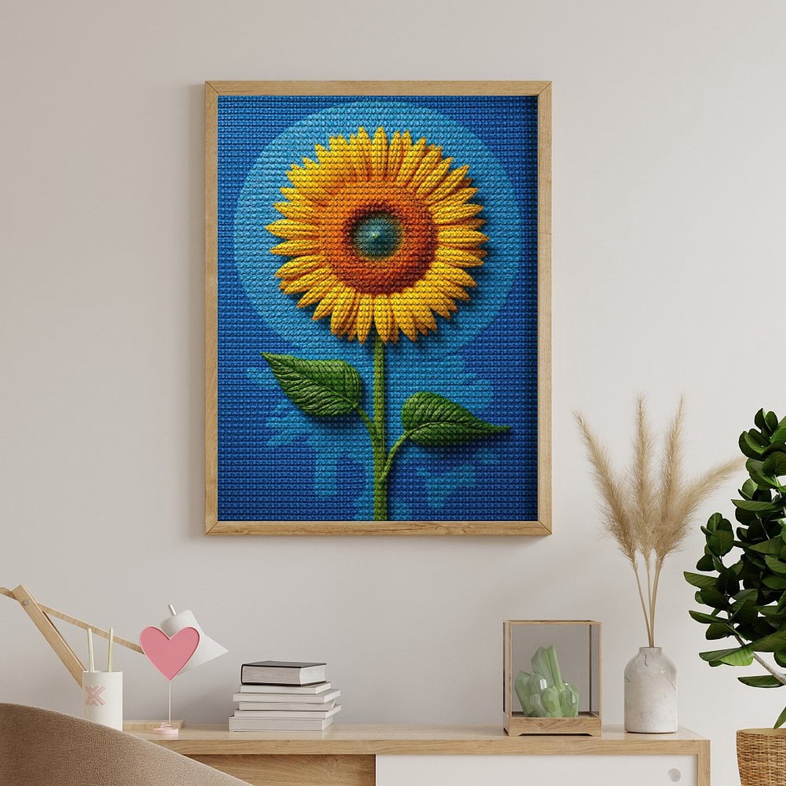 Diamond Art Kits for Adults, Sunflower Blue Canvas Art 5D Diamond Painting Kits for Adults Beginners, DIY Full Drill Diamond Painting, Gem Art and Crafts 12x16