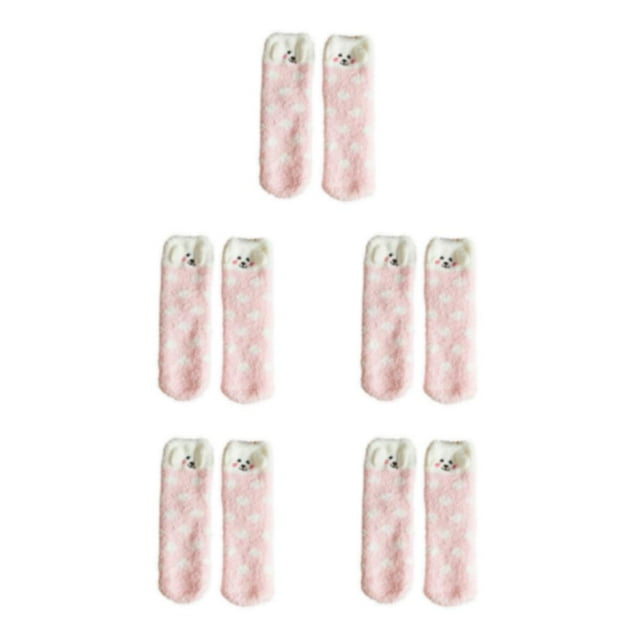 Guardoinrt Chaussettes d'Hiver Moelleuses Évacuant l'Humidité Respirantes Thème de Noël Chaussettes Moelleuses Polyester Bas de Noël Chiot à Pois Roses 5Ensemble