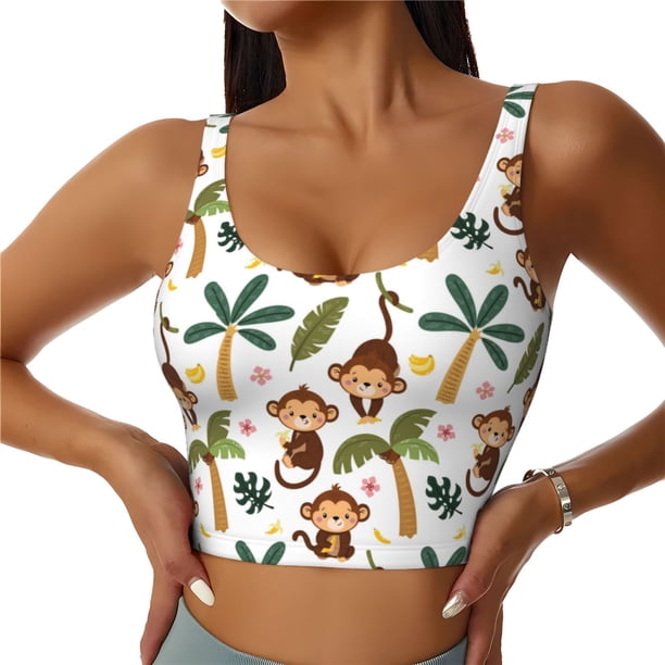 Balery Monkeys Swinging from Palms Sujetadores deportivos con espalda cruzada para mujer, acolchados, sin costuras, de alto impacto, ideales para yoga, gimnasio, entrenamiento y fitness.-XX-Large