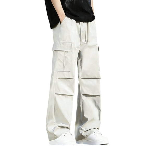 Mens Straight Leg Baggy Pants Multi-Pocket Elastic Waist Cargo Pants Casual Outdoors Gray 4XL
