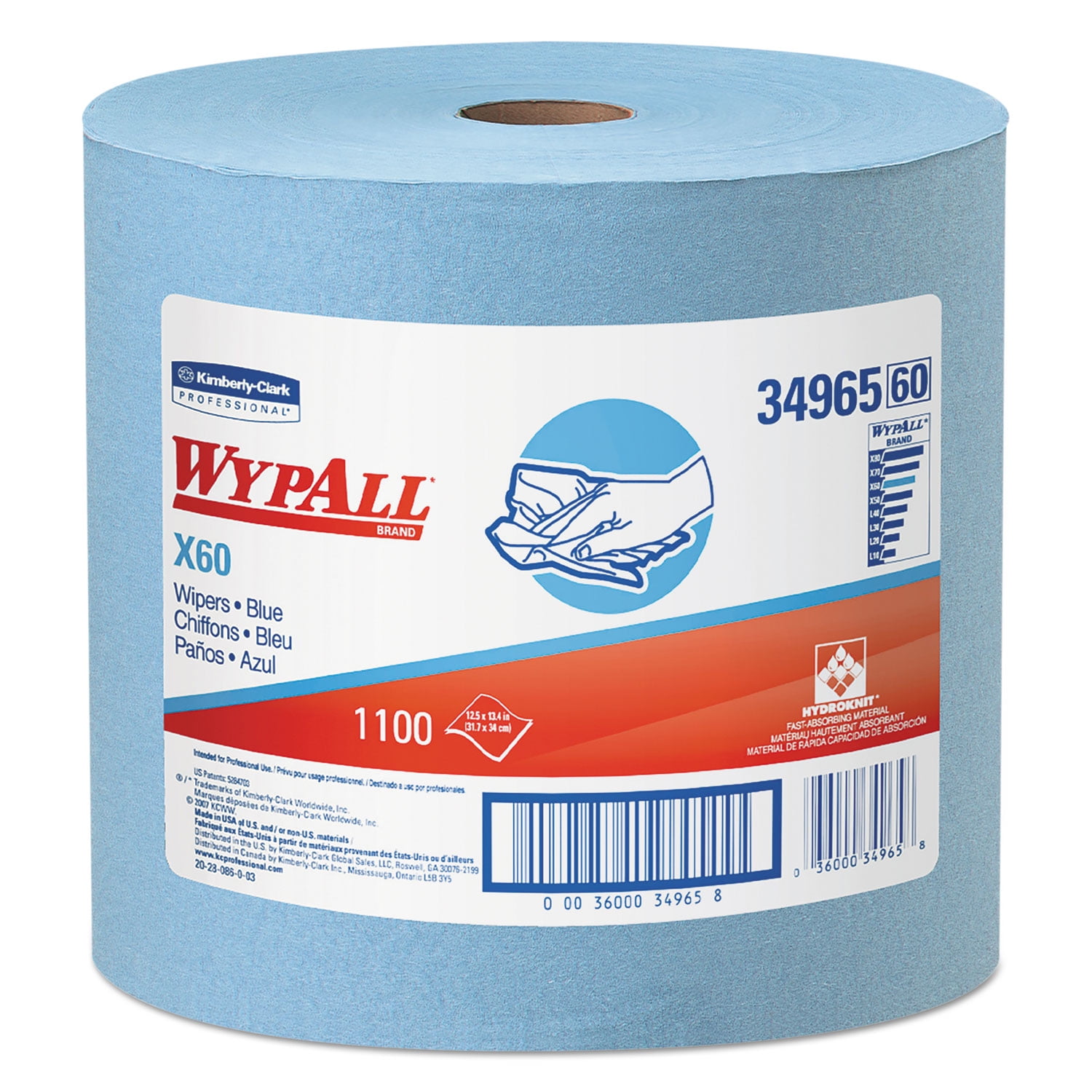 WypAll 41043 X80 Cloths with HYDROKNIT Blue 12 1/2 x 13 2/5 47... Jumbo Roll 