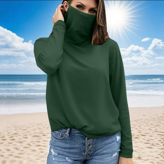 Aueoeo Mask UPF 50 Sun Protection Tops For Women Lightweight Performance Long Sleeve Shirt For Fishing Running