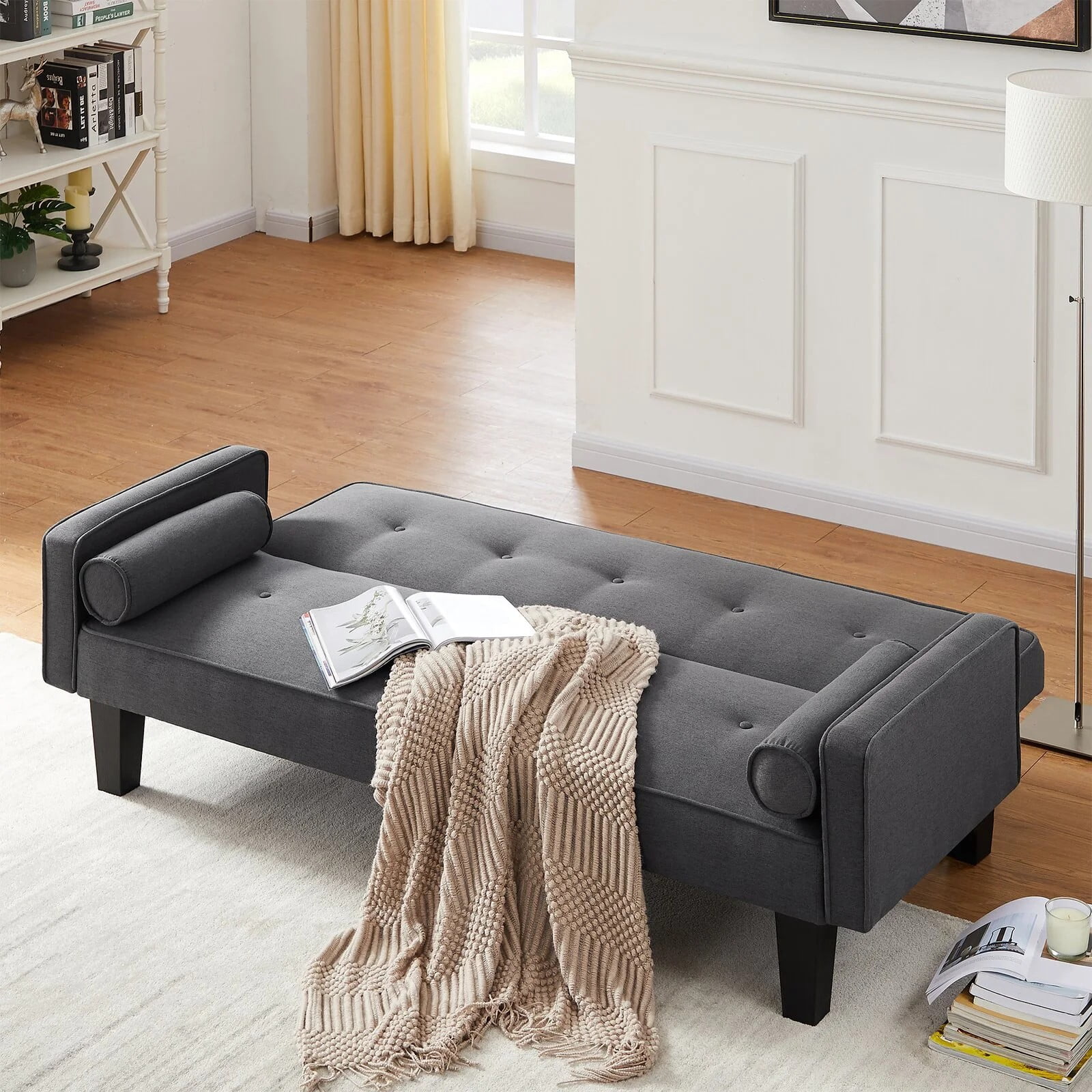 72" Convertible Loveseat Sofa Bed Sleeper Daybed,Modern Upholstered Folding Recliner,Small Futon Sofa for Living Room Apartment Office,Gray 02