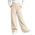 thumbnail image 2 of Girls Corduroy Sweatpants with Pockets Elastic Waist Baggy Fall Winter Casual Kids Active Pants Beige 14, 2 of 7