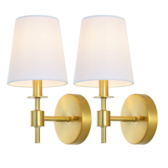 SAFAVIEH Dalany LED Brass Iron Wall Sconce with White Cotton Shade, Set of 2