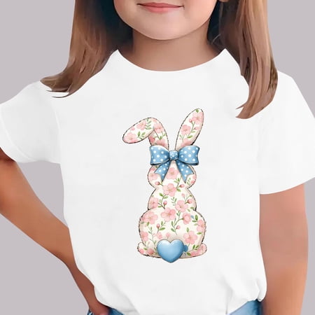 Amidoa Summer Girls Short Sleeve Graphic Crewneck Cute Easter Shirts Pullover Tees