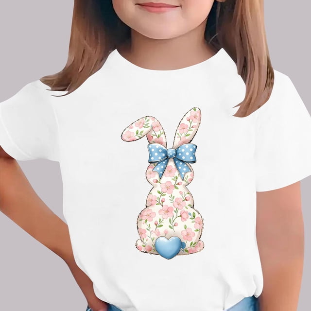 Blusas y camisas de manga corta con cuello redondo Camiseta estampada de manga corta de Pascua para niños Cuello redondo Manga corta Casual Versátil Para niñas Niños Top de poliéster