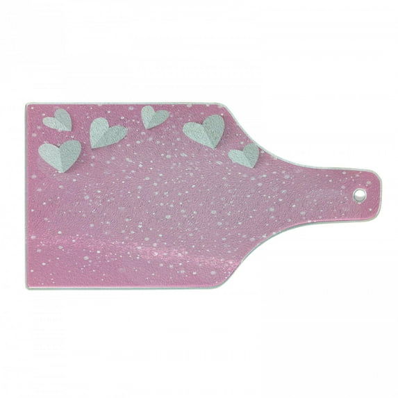 Pink and White Cutting Board, 3D Style Hearts As Butterfly Wings Tender Spring Love in the Air, Decorative Tempered Glass Cutting and Serving Board, Wine Bottle Shape, Pink Pale Grey, by Ambesonne