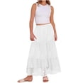 thumbnail image 6 of LWavelet Women Eyelet Embroidery Tiered Midi Skirt Elastic High Waist With Pockets Cute Summer Skirt White M, 6 of 8