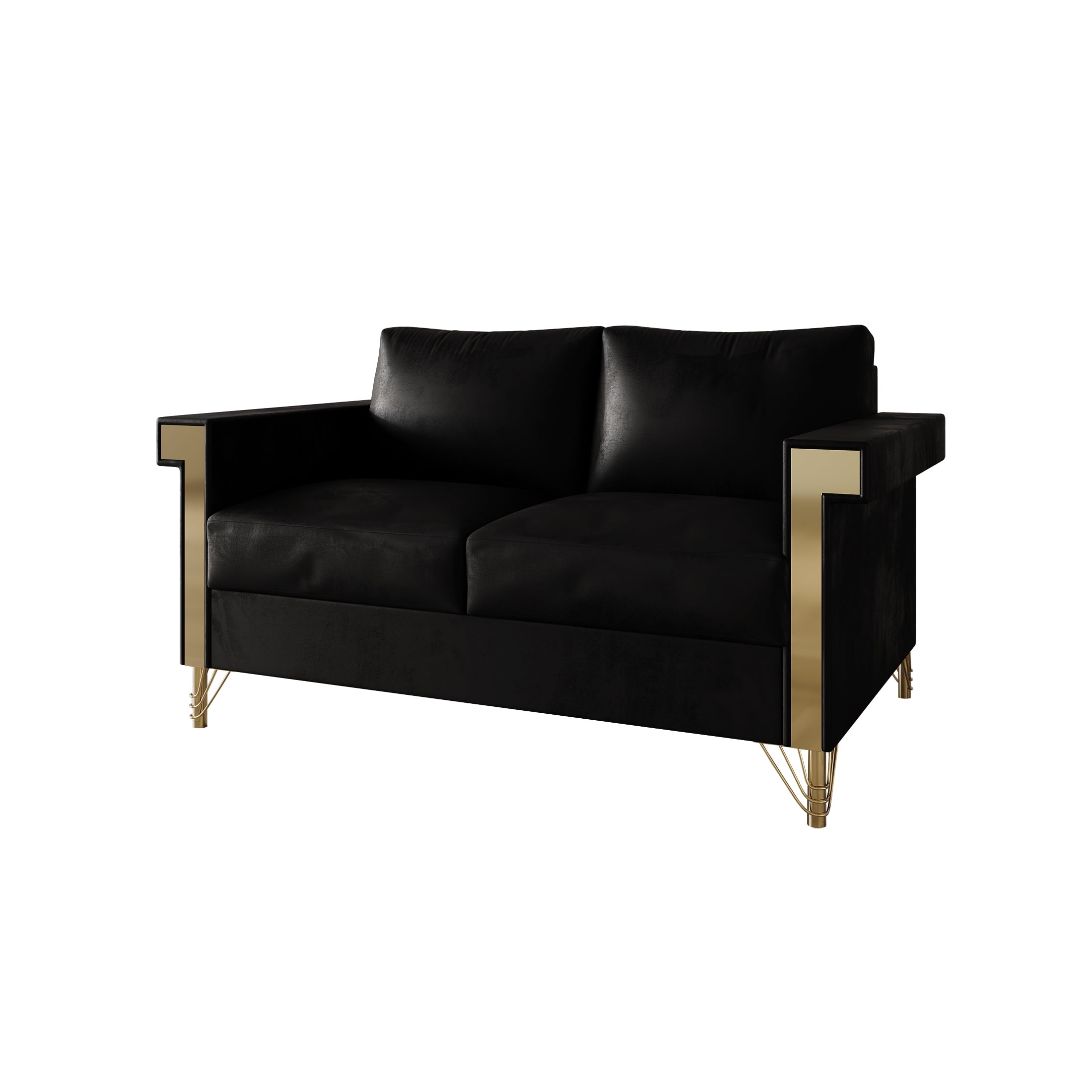Castle Place Comtemporary Glam Velvet Upholstered Loveseat, Black