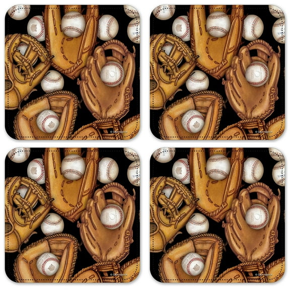 Vinyl Drink Coasters - Set of 4 - Baseball Gloves - Image by Dan Morris