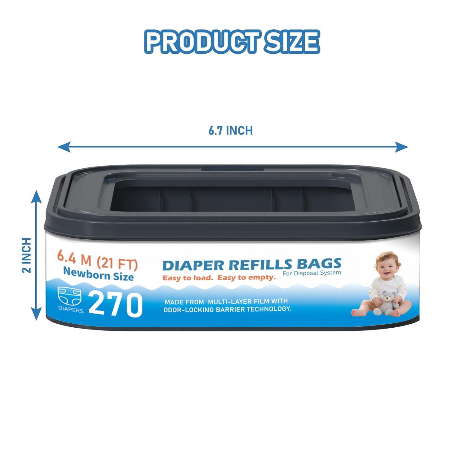 6 Packs Standard Square Refills Disposal Bags Refill Compatible with Diaper Genie Compact, Select Pails, Classic Version Pails, Hold Up to 270 Newborn-Sized Diapers Per Refill