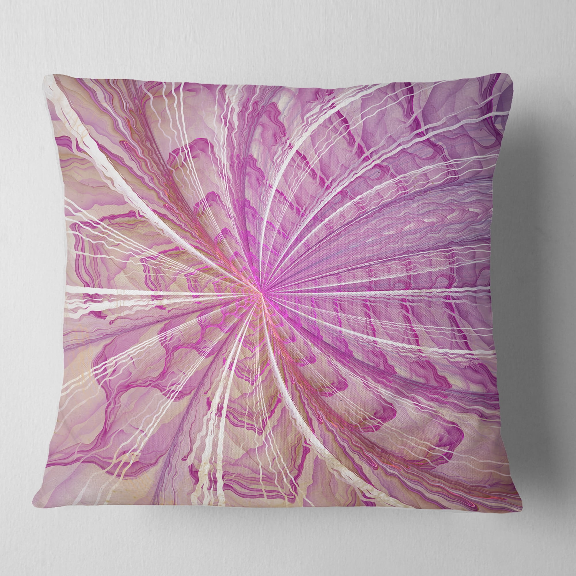 Designart 16" x 16" Contemporary and Modern Black Fractal and Flower Polyester Throw Pillow